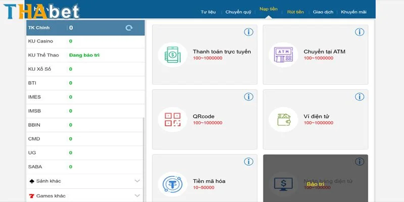 Tiến hành nạp và rút tiền nhanh gọn ngay tại trang chủ nhà cái.